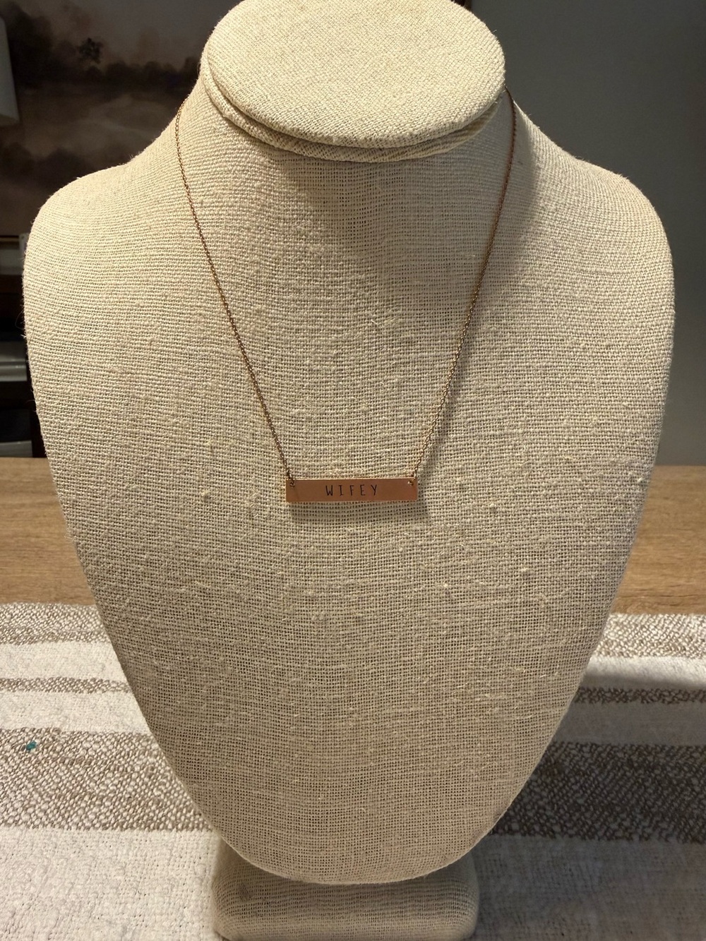 Rose Gold Bar Pendant Necklace - Wifey Engraved